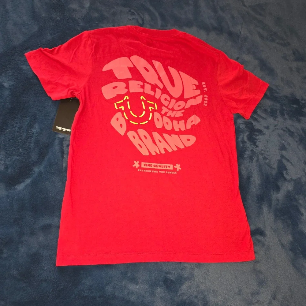 True Religion Mens Bubble Warp Embroidered Buddha Logo Tee Red‎ Small